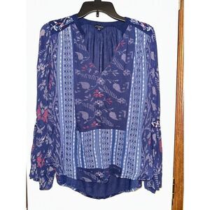 Lucky Brand Navy Blue Flowy Long Sleeve Shirt Size Small